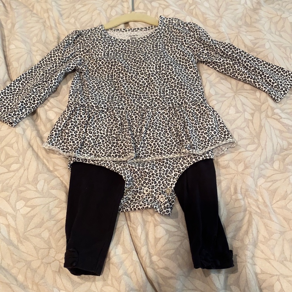 CARTERS toddler leopard peplum bodysuit with black leggings